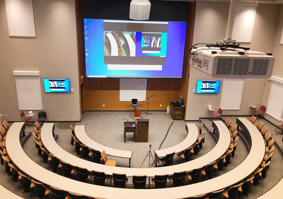 Lecture hall with audio visual solutions for education